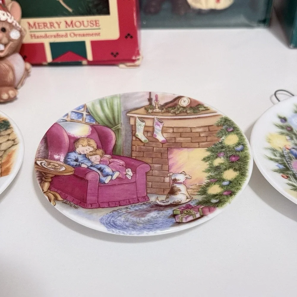 Vtg Hallmark Ornaments Lot Drummer Mouse Merry Bear Cookies Waiting Light Santa